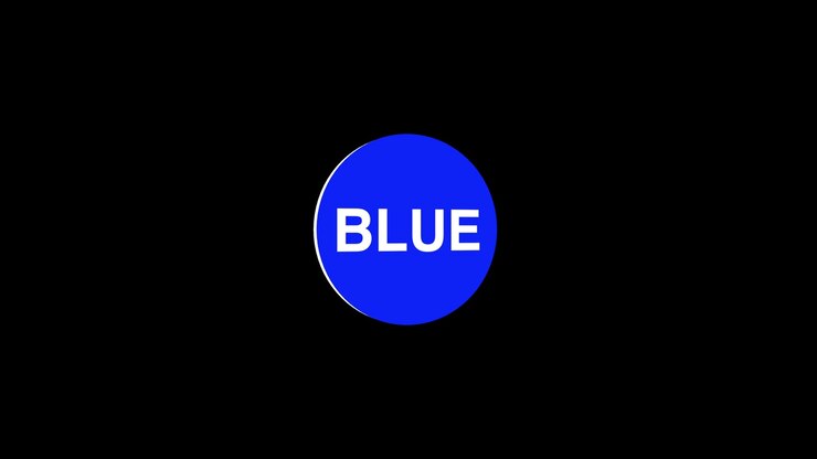 Una sequenza di motion graphics minimale e pulita con un badge circolare 3D piatto che si capovolge continuamente tra un lato blu e un lato rosso su uno sfondo scuro e uniforme.