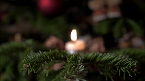 una vela en un árbol de navidad, muñequita de borrosa a nítida, 4k apple prores422