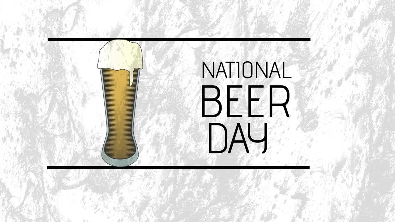 National beer day text banner with beer glass icon against grunge effect overlay on grey background