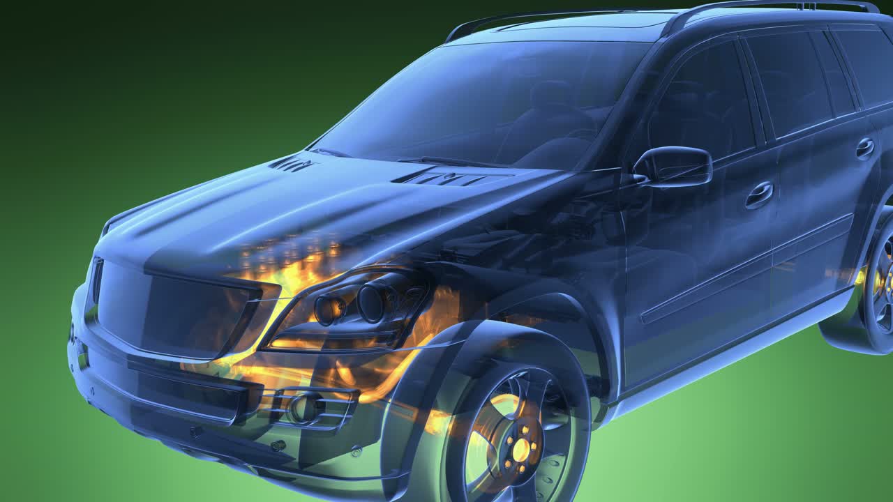 투명한 차가 회전합니다.