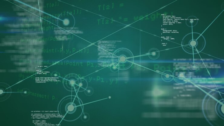 Animation of network of connections and data processing over grid