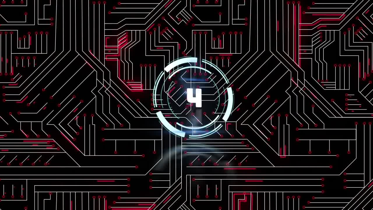Animation of countdown and network of connections on black background