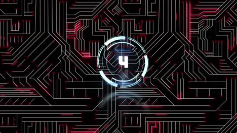animation of countdown and network of connections on black background