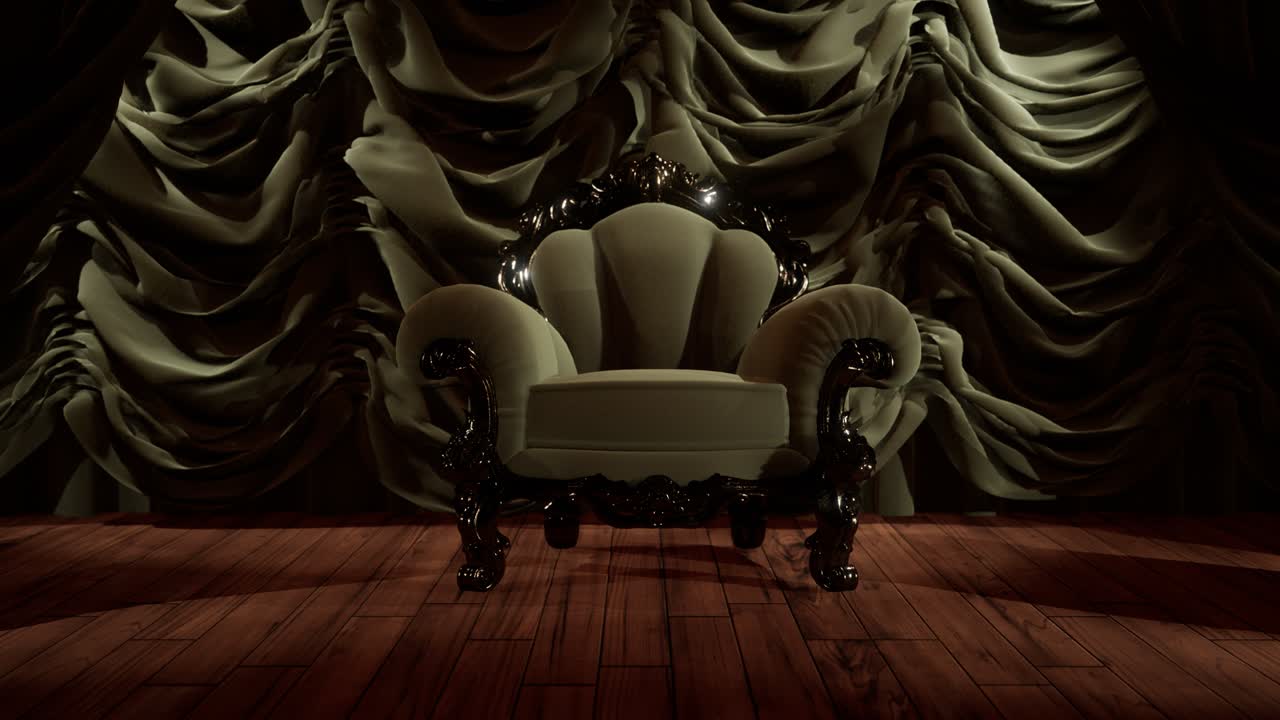 의자 가 있는 고급스러운 극장 커튼 무대