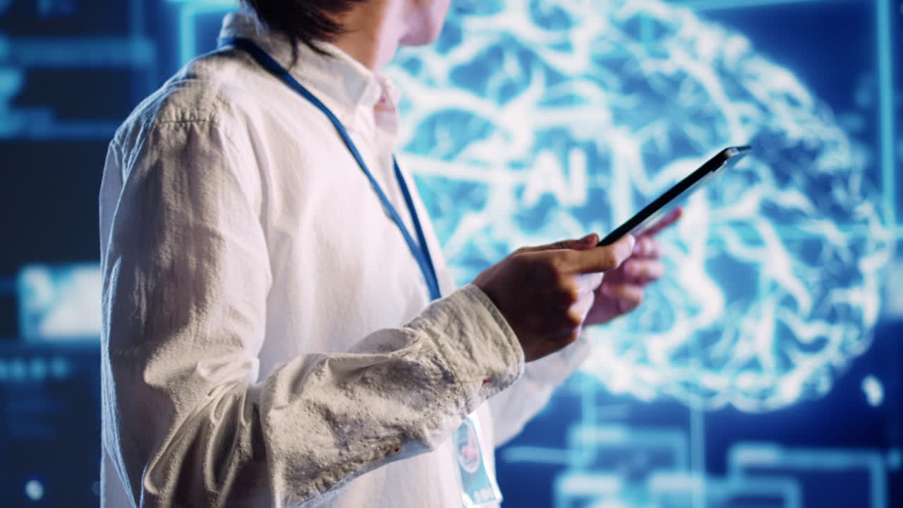 Expert doing AI human brain simulation | Premium Stock Video Footage