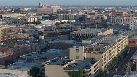 east los angeles at sunset - aerial flyover