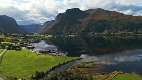 aerial over syvde, vanylven municipality, norway