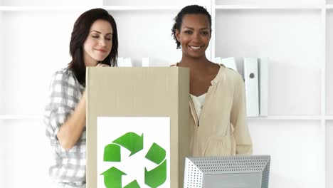 smiling business team recycling