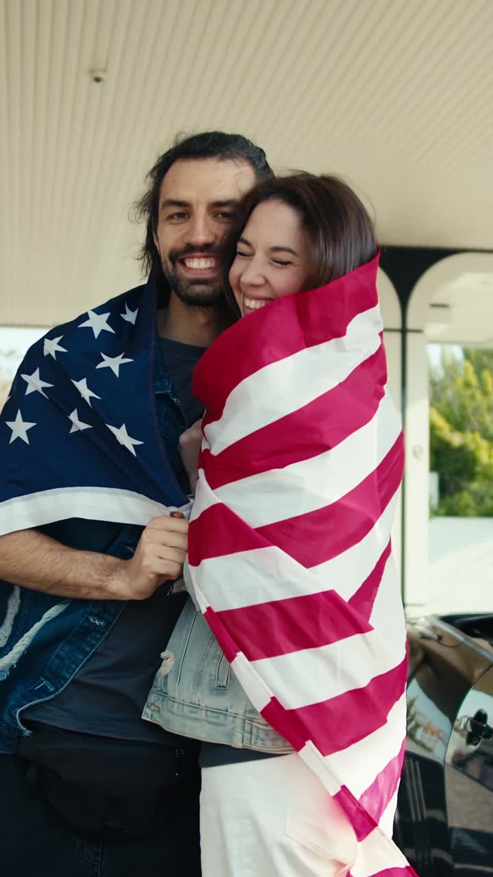 Couple Posing with American Flag