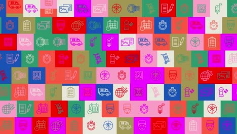 post día mundial. fondo. patrón sin costuras. animación de mosaico de bucle. estandarte o telón de fondo con iconos multicolores que parpadean, logotipos o ilustraciones