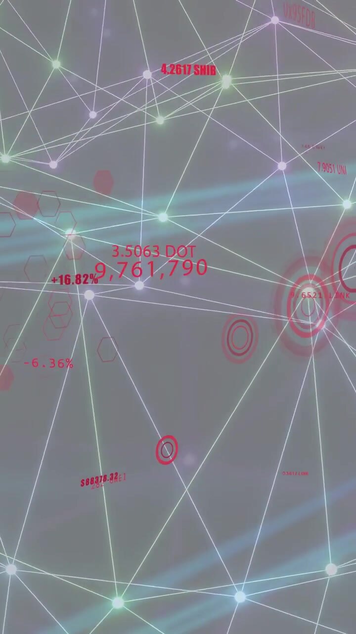 Vertical video: Network visualization pulsing, blue band sweeping, marking red totals for updates