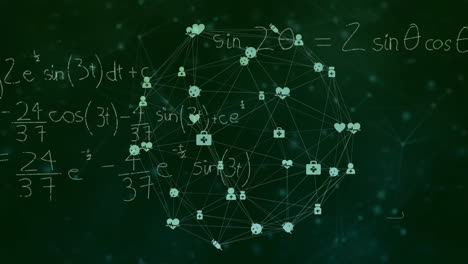 Animación-De-La-Red-De-íconos-De-Salud-Sobre-Ecuaciones-Matemáticas-En-Pizarra