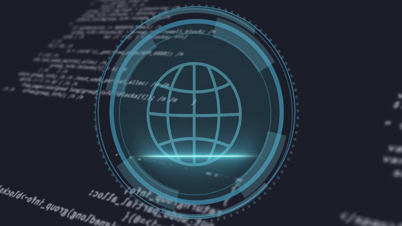 Animation of data processing and globe over black background