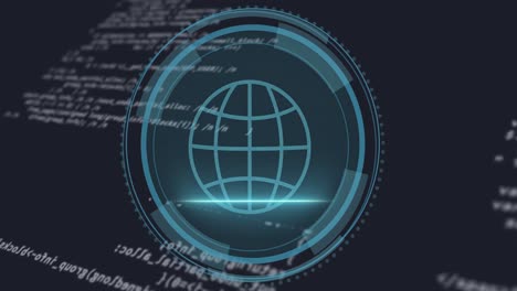 Animation of data processing and globe over black background