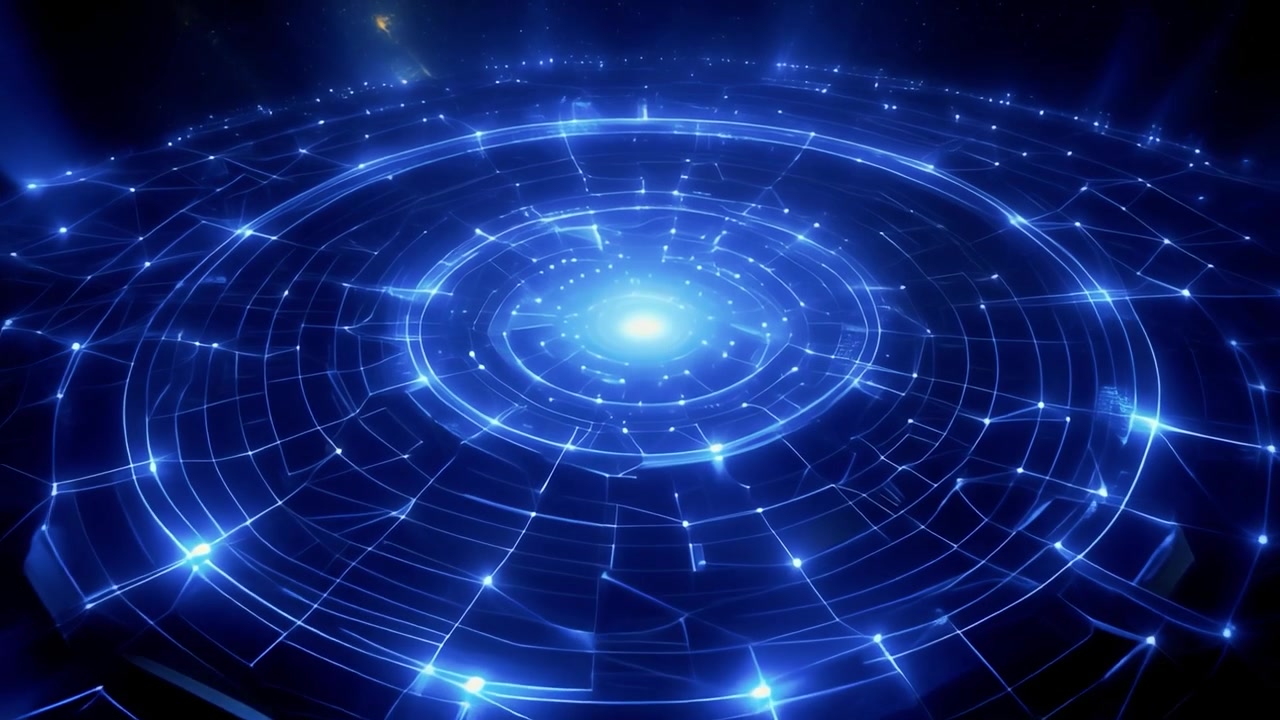 Abstract Digital Network with Glowing Blue Concentric Circles