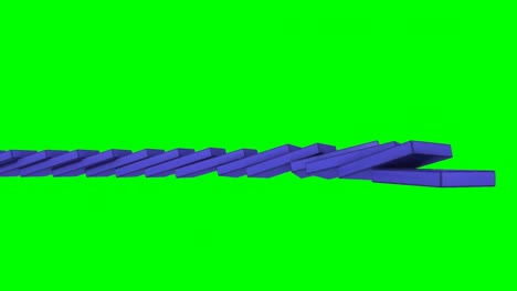 los dominó azules en 3d caen sobre un fondo verde