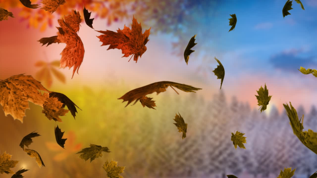 animación de los iconos de las hojas sobre los abetos