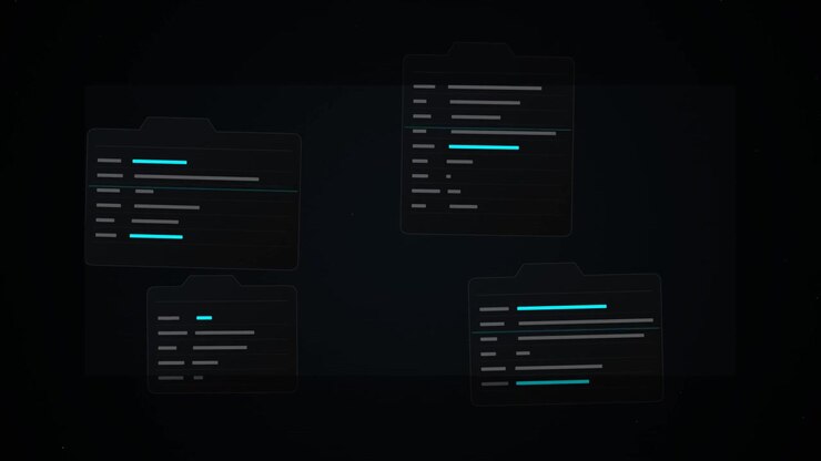 Digital Interface Displaying Animated File Folders and Data Loading
