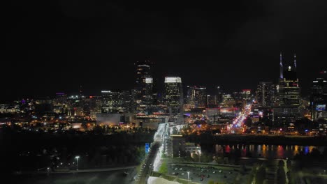 Aerial-view-downtown-city-landscape-with-lights-and-skyscrapers