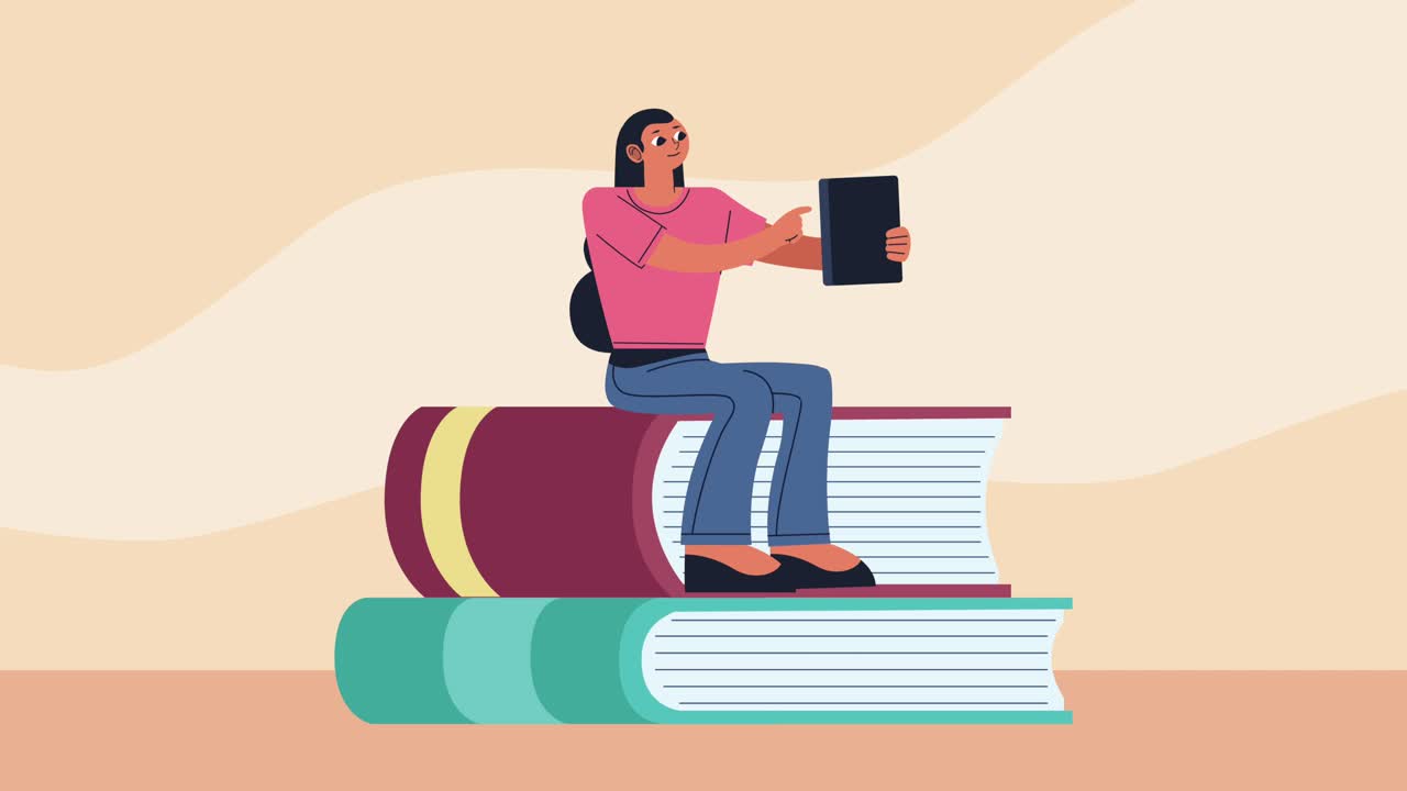 text books with woman animation