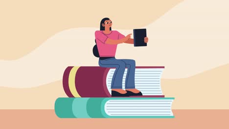 libros de texto con animación femenina