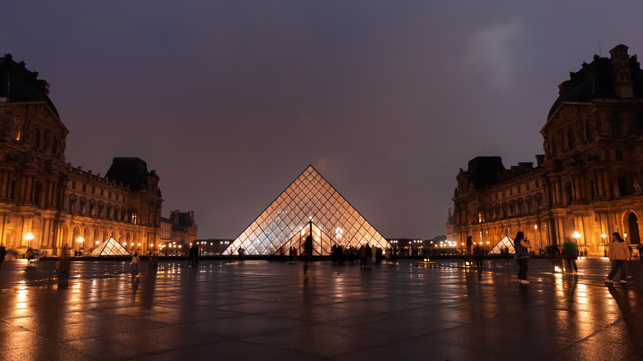 Louvre Pyramid at Night in Paris