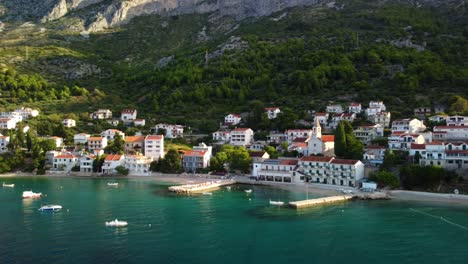 scenic landscape of brist, a village in southern dalmatia, croatia - aerial drone shot
