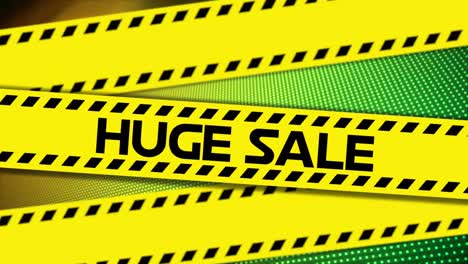 animation of huge sale text on yellow tape over dots pattern in background