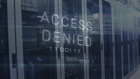 animation of access denied text and data processing against computer server room