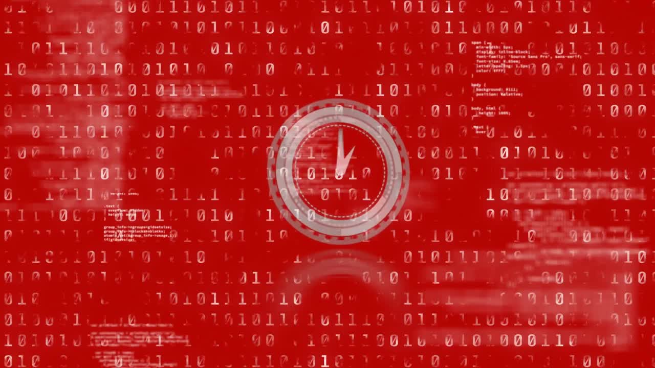 Animation of binary coding and scope scanning on red background