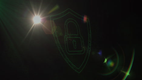 animación de escudo con candado digital en fondo negro