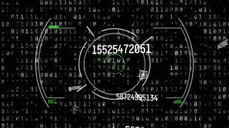 Animation af tal, der skifter med binær kodning over en scope-scanning
