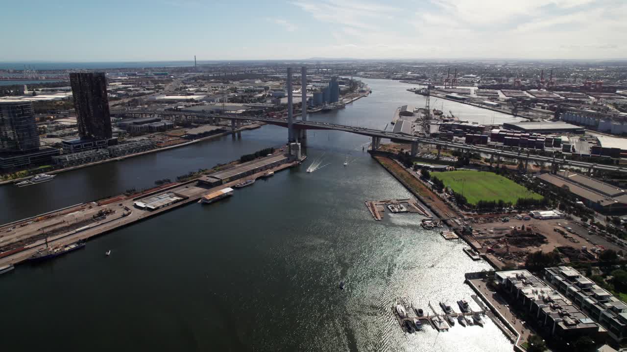 Bolte Bridge in Docklands, Melbourne, 4K aerial