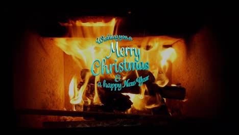 Animation-of-christmas-greetings-text-over-fireplace
