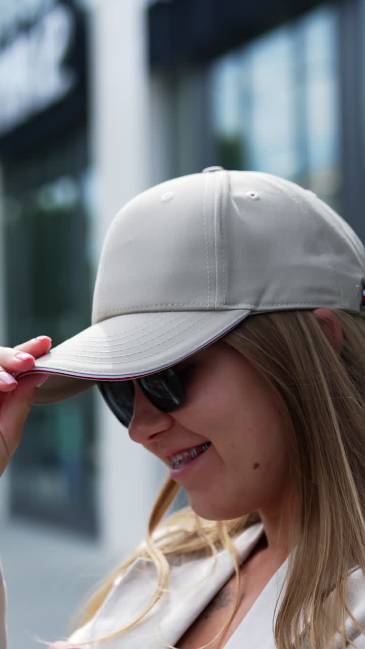 Gorgeous young beautiful businesswoman in casual wear. Portrait of pretty lady. Vertical video