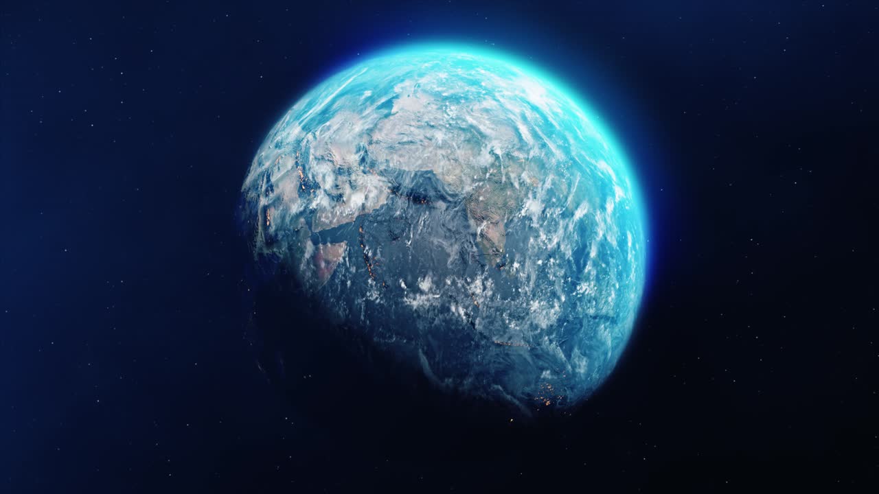 Realistic rotation of the earth from day to night in black space and stars 4k loop animation space