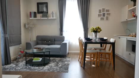 nicely decorated cozy and compact living area connecting with pantry area