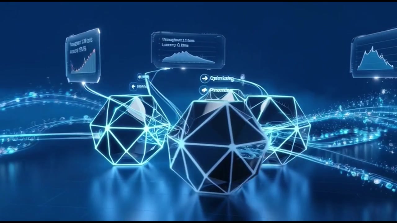 Abstract Digital Network Nodes Processing Data and Analytics