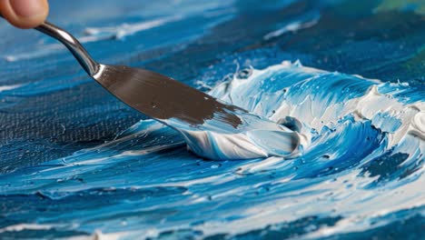 a creative journey: mastering the art of painting waves with a palette knife, capturing the beauty of the ocean in vivid blues and textured strokes