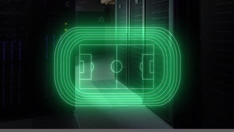 animation of digital stadium over server room