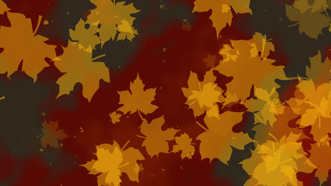 Dark autumn abstract background in watercolor technique. Painted yellow maple leaves circling. Abstract looped animation. Copy space.