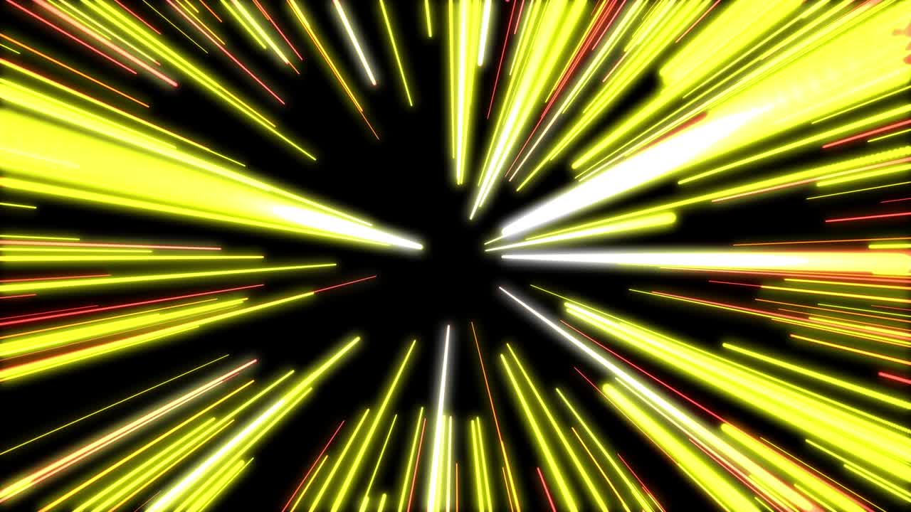 애니메이션 하이퍼 점프는 우주에서 노란색 별을 통해 움직입니다.