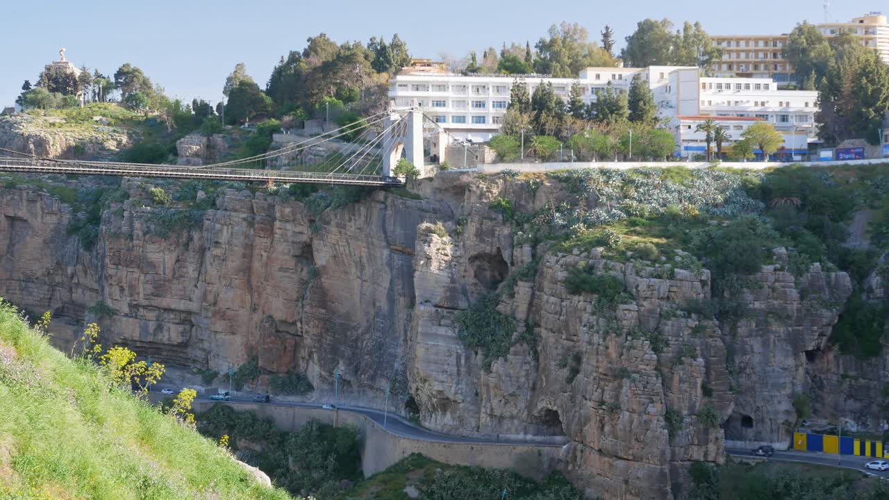 Sidi M'sid Bridge and tunnel through the cliff over the Rhumel river, Constantine, Algeria