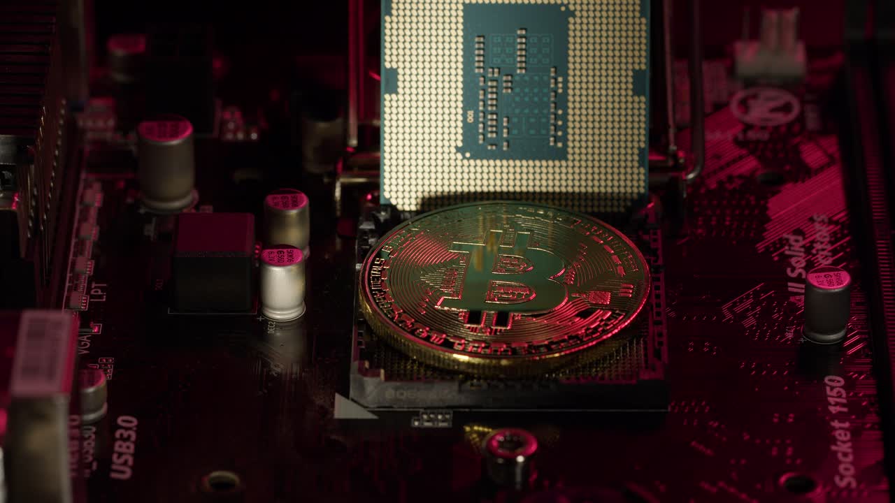 bitcoin btc, cpu procesador central en la tecnología digital placa base de la computadora minería de criptomonedas
