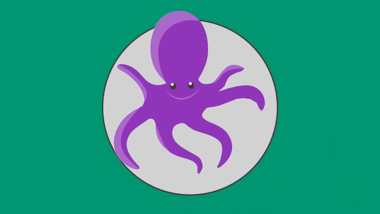 Animation of purple octopus over green background