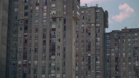 new belgrade's high-rise residential towers, characterized by varied window styles and balconies. this architectural scene highlights the dense, modernist design in the city's urban landscape.