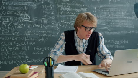 student studying in a classroom