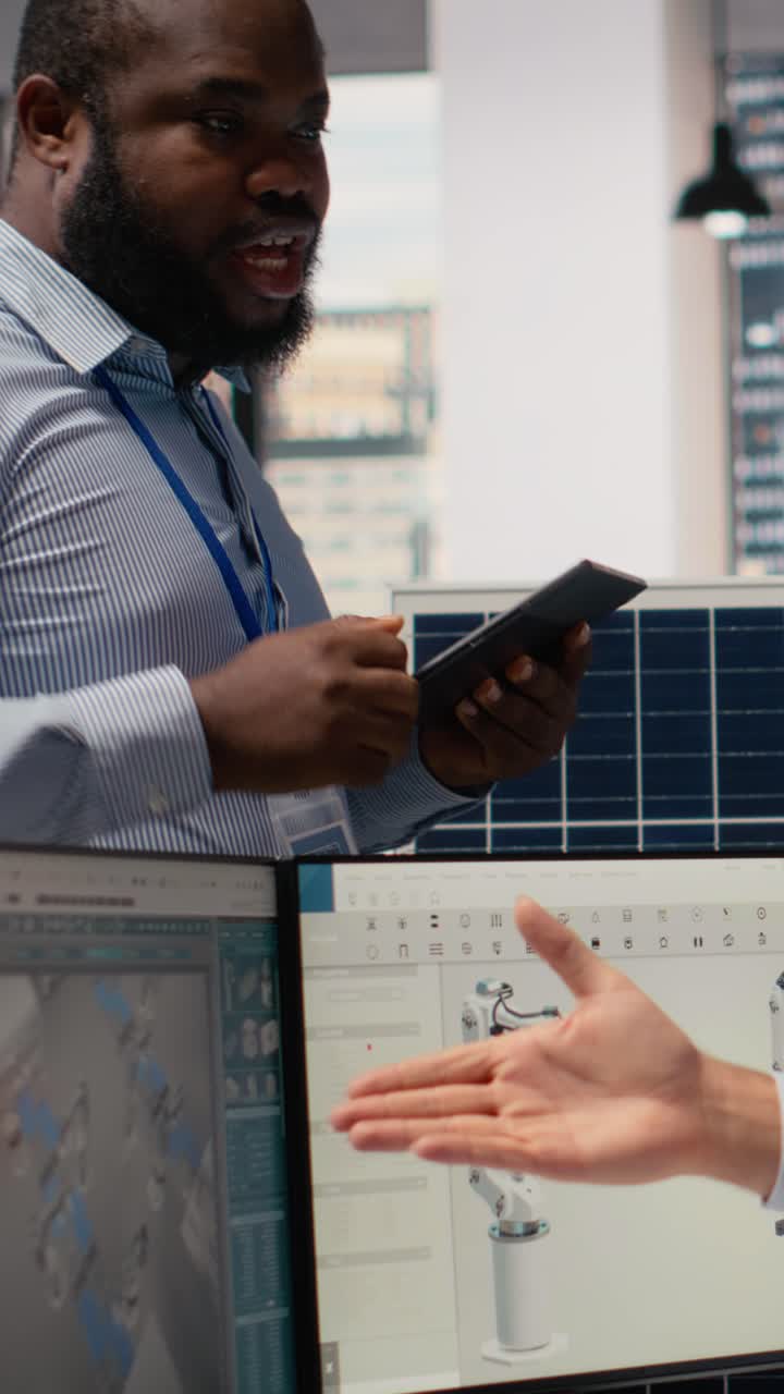 RD department colleagues brainstorming ways to make solar panels eco friendly