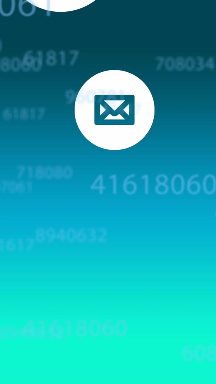 Animazione di icone email e numeri che fluttuano su sfondo blu.