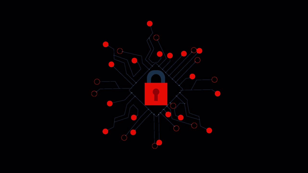 Animated Circuit Board with Padlock Symbolizing Cybersecurity